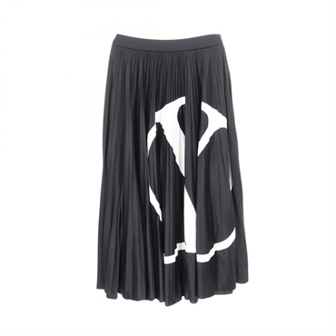 Valentino Vlogo print long pleated skirt polyester Black White Used Women size S