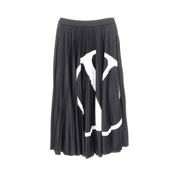 Valentino Vlogo print long pleated skirt polyester Black White Used Women size S