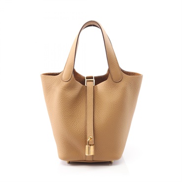HERMES Picotin Lock PM bucket Handbag W Taurillon Clemence leather Biscuit GHW
