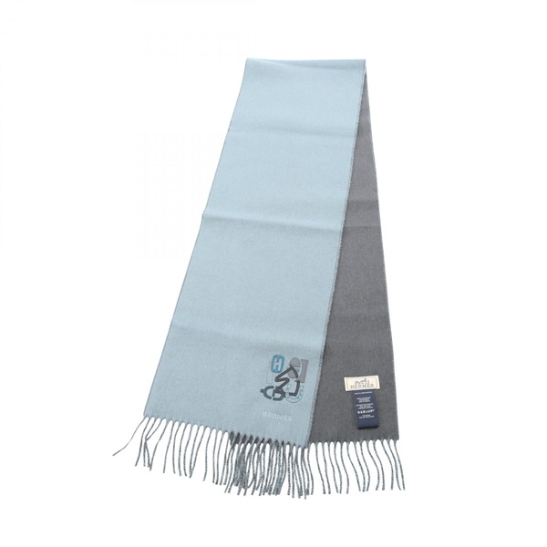 HERMES H Puzzle Scarf wrap echarpe stole cashmere Blue Green Gray Used mens