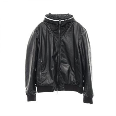 Emporio Armani Blouson with Hood leather Nylon Black #01 Used mens