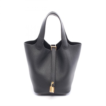 HERMES Picotin Lock PM Tote bucket Handbag Clemence leather Black GHW Women K