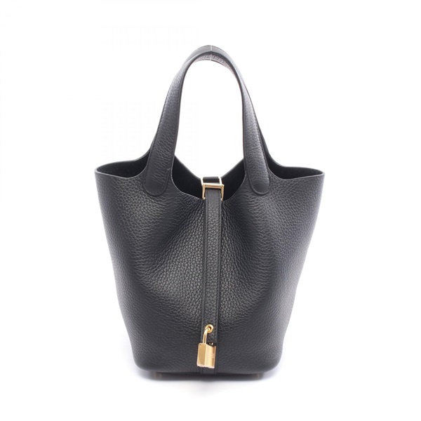 HERMES Picotin Lock PM Tote bucket Handbag Clemence leather Black GHW Women K