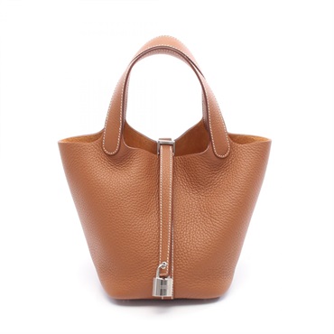 HERMES Picotin Lock PM Tote Handbag Clemence leather Brown Gold SHW Women K