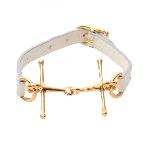 HERMES Malle Bracelet bangle 16cm Swift leather GHW white Used Women