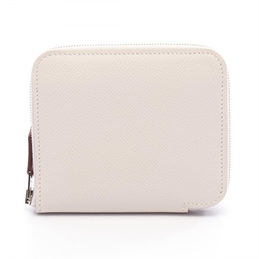 HERMES Azap compact silk in Around wallet purse Epsom leather White SHW Used B