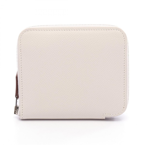 HERMES Azap compact silk in Around wallet purse Epsom leather White SHW Used B