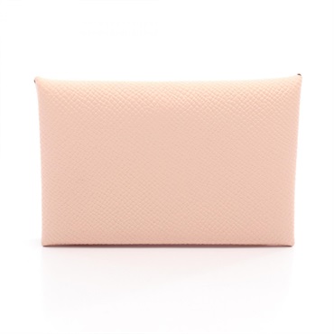 HERMES Calvi coin purse wallet Epsom leather Pink Rose eglantine SHW Used C