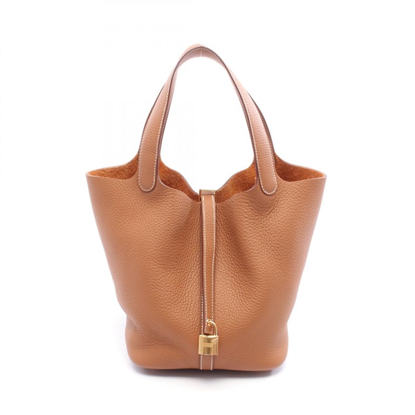 HERMES Picotin Lock MM Tote bucket Handbag Clemence leather Brown Gold GHW K