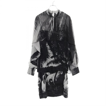 Salvatore Ferragamo Skirt and top set silk Black White Gray Used Women #40