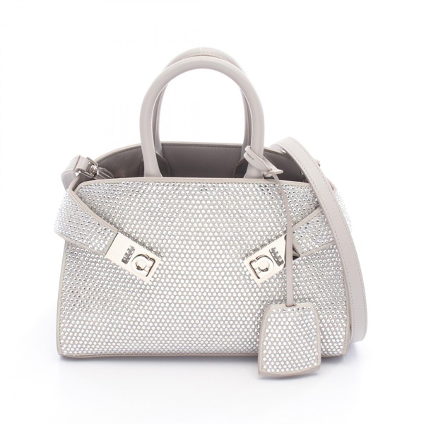 Salvatore Ferragamo HUG Mini shoulder Handbag Suede Rhinestone Gray Used Women