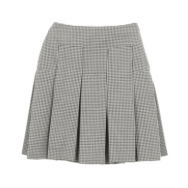 Salvatore Ferragamo Pleated checked mini skirt wool Black White Used Women #36
