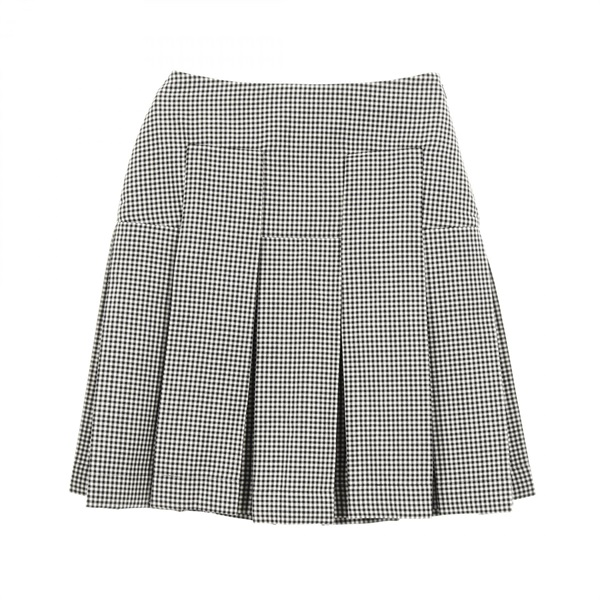 Salvatore Ferragamo Pleated checked mini skirt wool Black White Used Women #36