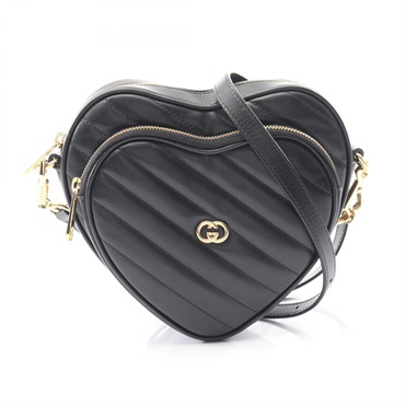 GUCCI Interlocking G Shoulder crossbody Bag 751628 leather Black Used Women