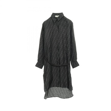 FENDI Zucca shirt Dress long sleeves silk Green Black Used Women #38