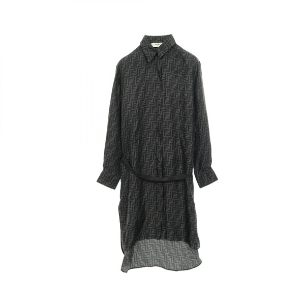 FENDI Zucca shirt Dress long sleeves silk Green Black Used Women #38