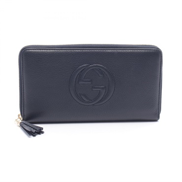 GUCCI Soho Interlocking G Around zip long wallet purse 291102 leather Navy Used