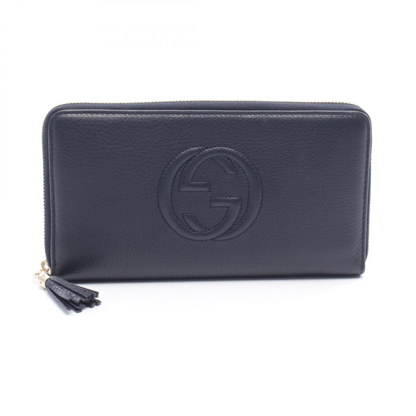 GUCCI Soho Interlocking G Around zip long wallet purse 291102 leather Navy Used