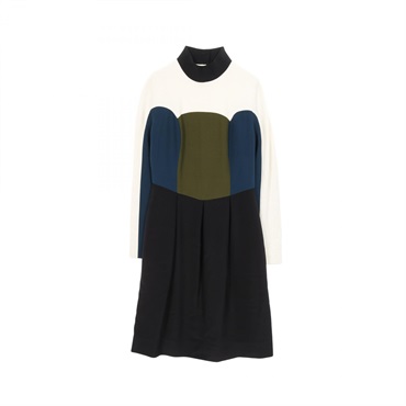 FENDI long sleeve Dress Rayon silk Black Beige Blue Khaki Used Women #40