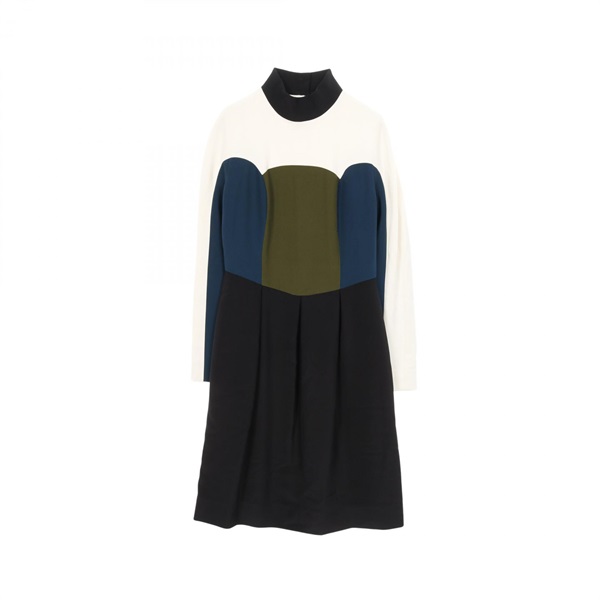 FENDI long sleeve Dress Rayon silk Black Beige Blue Khaki Used Women #40