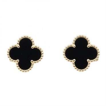 Van Cleef & Arpels Vintage Alhambra Onyx Pierced earrings 18KYG Black Used Women