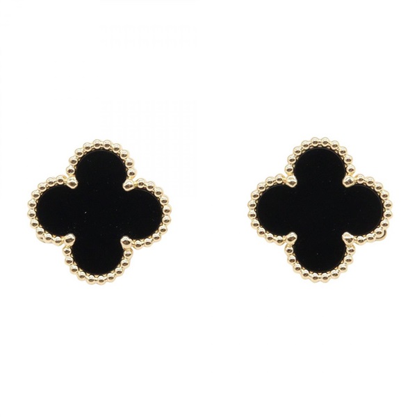 Van Cleef & Arpels Vintage Alhambra Onyx Pierced earrings 18KYG Black Used Women