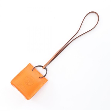 HERMES sac orange charm D Agneau milo leather Brown Feu Used Women