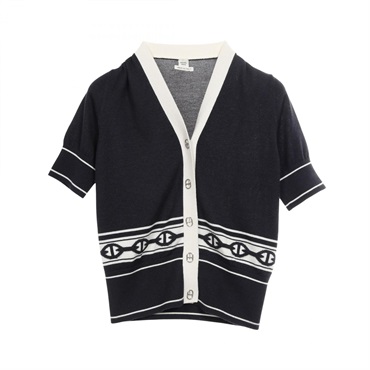 HERMES Chaine dAncre cardigan #34 knitwear 5E2749DF silk cashmere Navy Beige