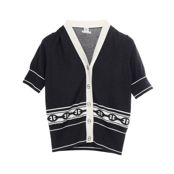 HERMES Chaine dAncre cardigan #34 knitwear 5E2749DF silk cashmere Navy Beige