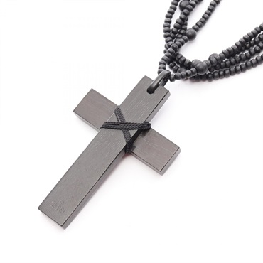 GUCCI Rosary Necklace pendant cross Wood Black Used