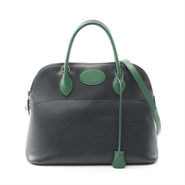 HERMES Bolide35 Shoulder Handbag Courchevel leather  Green Blue indigo Used GHW