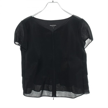 Emporio Armani Blouse tops zip-up french sleeve Nylon Black Used Women #42