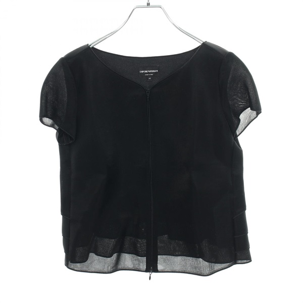 Emporio Armani Blouse tops zip-up french sleeve Nylon Black Used Women #42