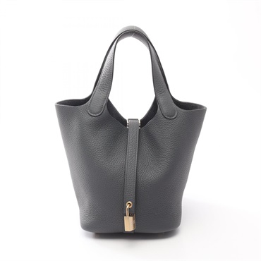 HERMES Picotin Lock PM Eclat Handbag Clemence Swift leather Gray Black used  GHW