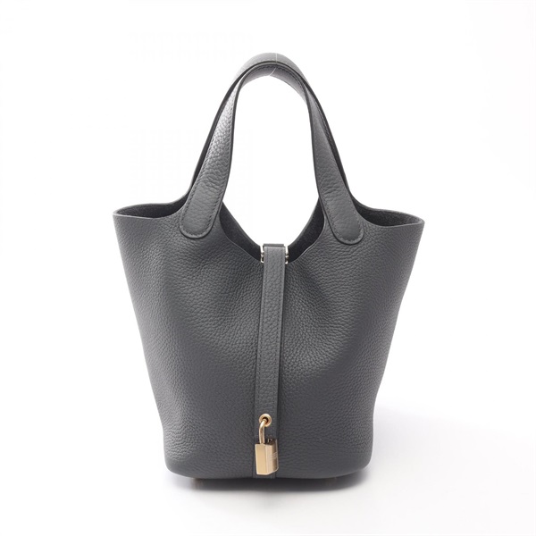 HERMES Picotin Lock PM Eclat Handbag Clemence Swift leather Gray Black used  GHW