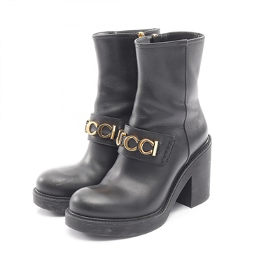 GUCCI short boots #37 shoes heels 750538 leather Black Used Women