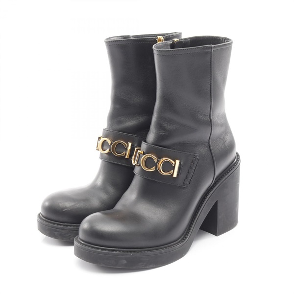 GUCCI short boots #37 shoes heels 750538 leather Black Used Women