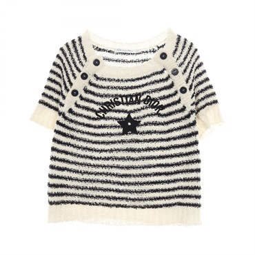 Christian Dior Mariniere knitwear sweater #34 cotton silk Beige Navy Used Women