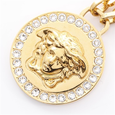 VERSACE Medusa Greca Pendant Necklace Gold Plated Rhinestone Used Women 43~48cm