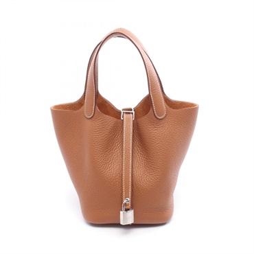 HERMES Picotin Lock PM Handbag Clemence leather Brown Used Women K SHW