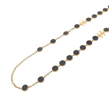 CHANEL COCO Mark Necklace Gold Plated Black Used Women 99~105.5cm CC Logo