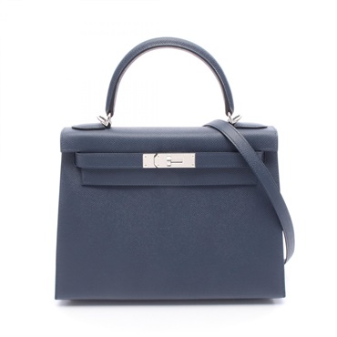 HERMES Kelly 28 Shoulder Handbag Epsom leather Blue navy Used Women SHW K