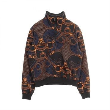 HERMES Eperon d'or Bandana Jersey Pullover cotton Navy Black Orange #36 Women