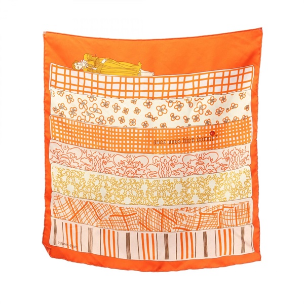 HERMES Petit boyfriend Carre40 avez vous bien dormi Scarf silk Orange Used Women