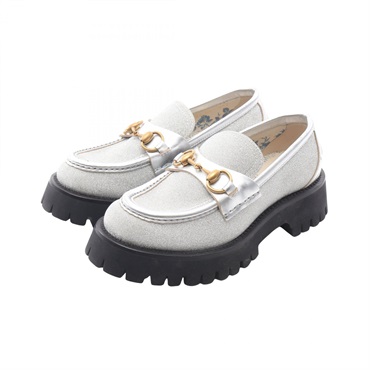 GUCCI Horsebit BEE loafers leather Silver(color) #36 Used Women 4.5cm Heels