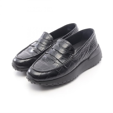 TOD'S Loafers Leather Black #36 Used Women 4cm Heels