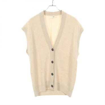 HERMES Sellier button vest knitwear #34 3H2706D1 cashmere Beige Used Women
