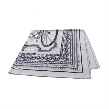 HERMES Carre 140 LES ROUES DE PHAETON Scarf silk cashmere Gray Multicolor Used