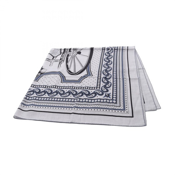HERMES Carre 140 LES ROUES DE PHAETON Scarf silk cashmere Gray Multicolor Used
