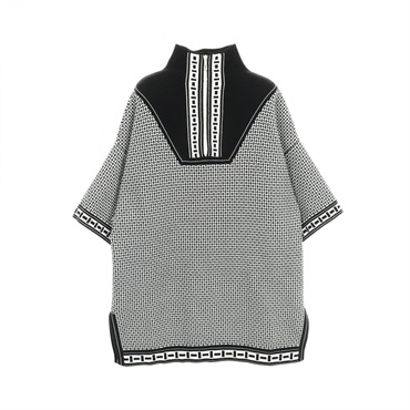 HERMES Knit Sweater Pullover wool Black White #34 Used Women